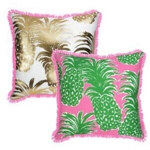 Lilly Pulitzer Flamenco Reversible Gold/White Pink/Green NWOT Pillows